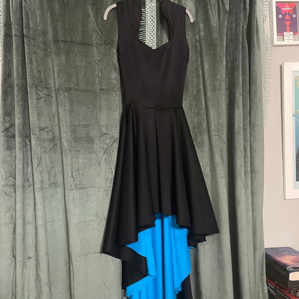 Asymmetrical Black & Bright Blue High-Low Dress